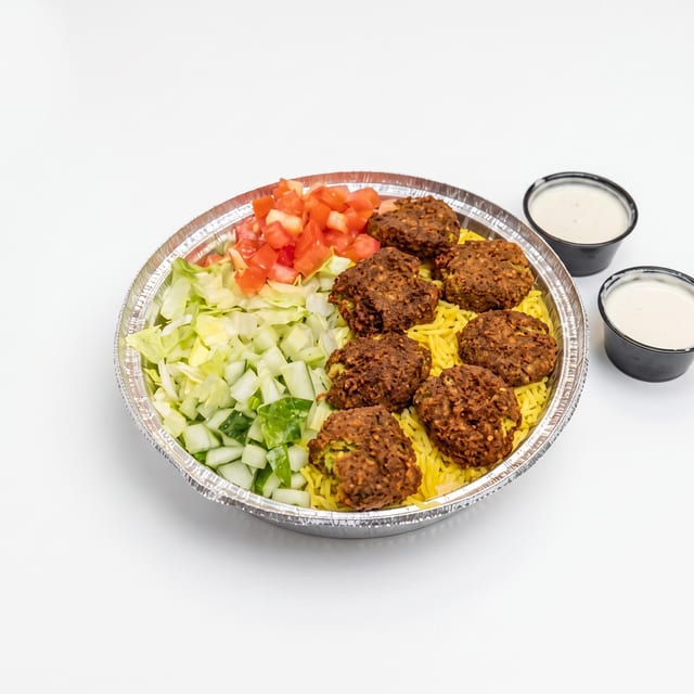 Falafel Over Rice Plate.
