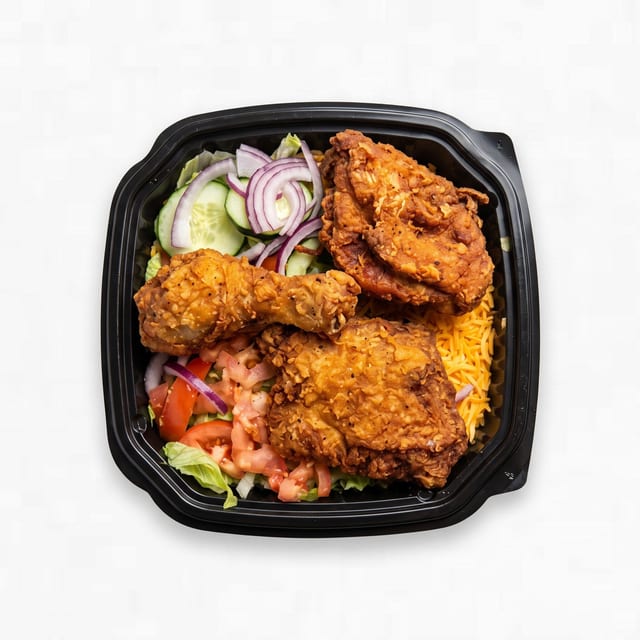 Fish Over Rice Plate.